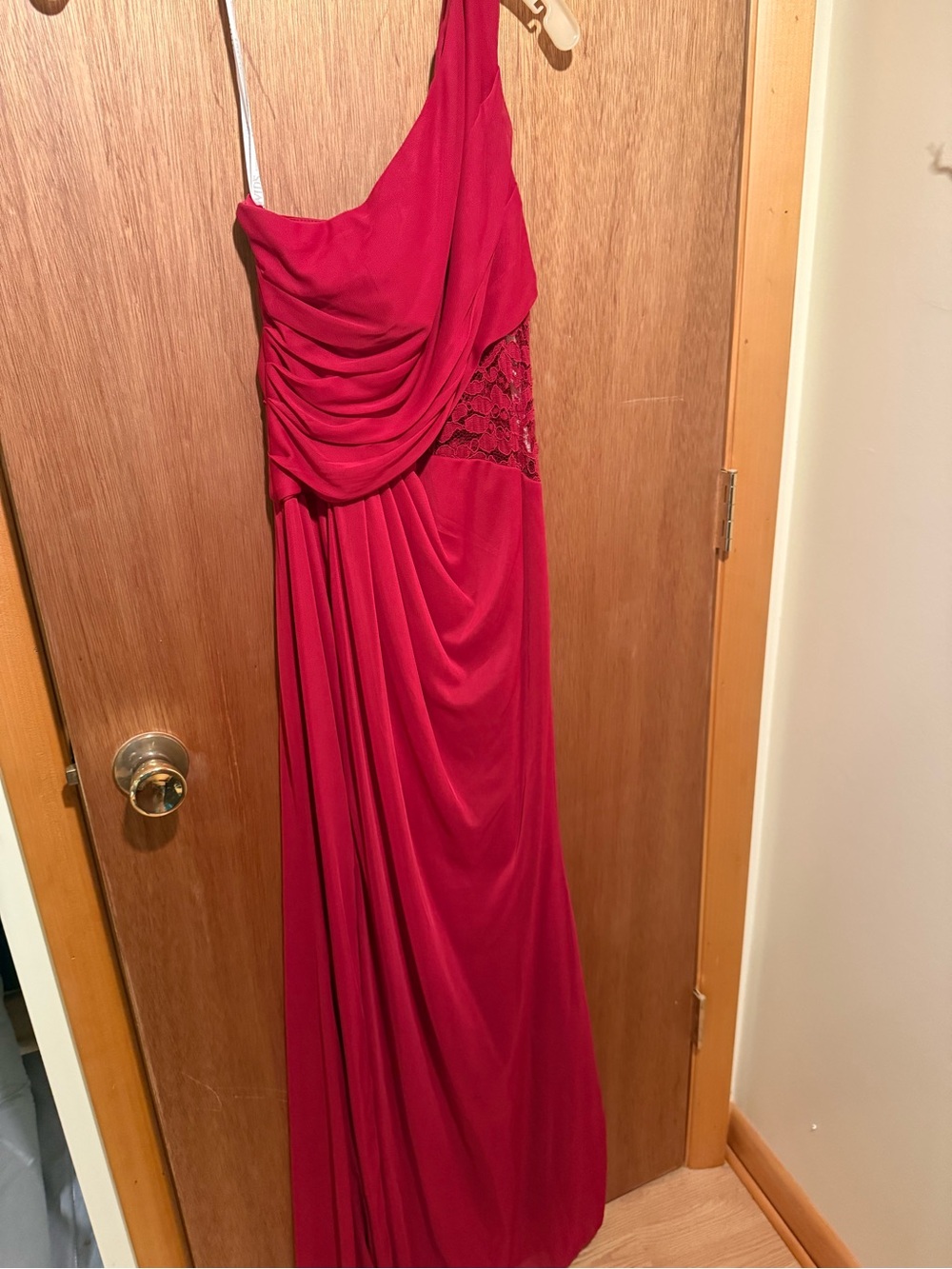 David's Bridal One-Shoulder Crimson Evening Dress